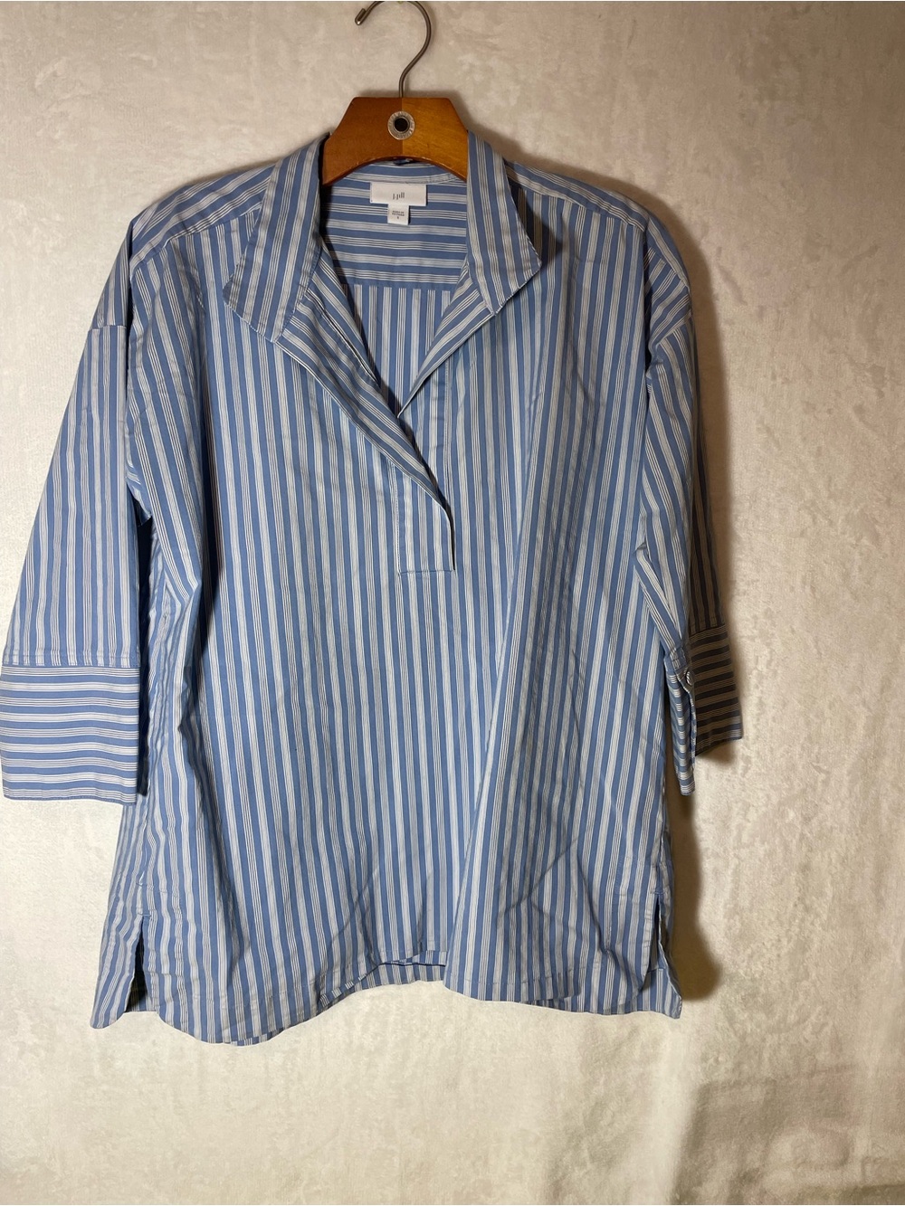 J. Jill Blue and White Striped Popover Blouse